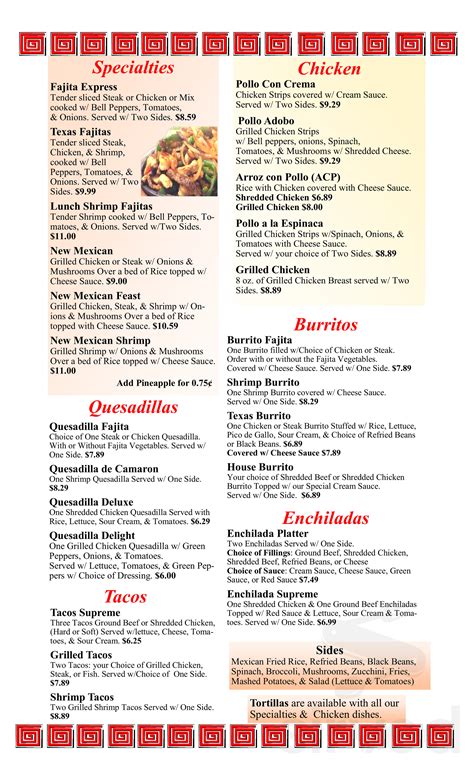 Mazatlan Restaurant menu in Lincolnton, North Carolina