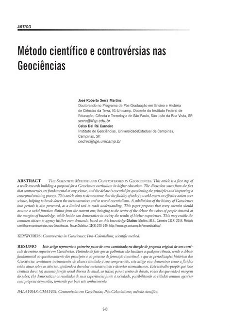 PDF Método científico e controvérsias nas Geociências TERRÆ