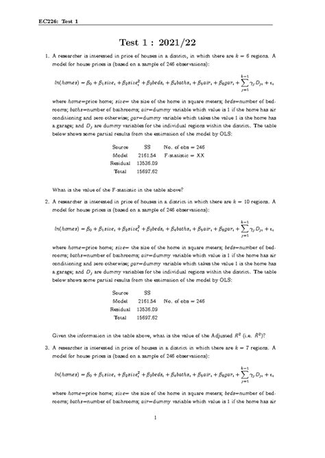 Ec226 Test 2122 Exam As Practice Material Test 1 2021 A