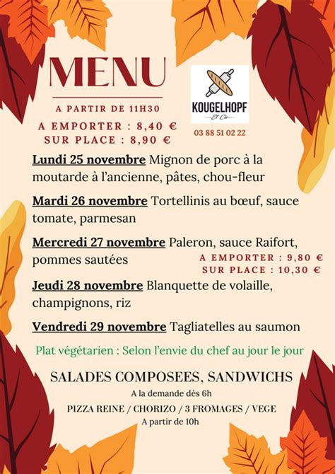 Menu De La Semaine Chez Kougelhopf Cie