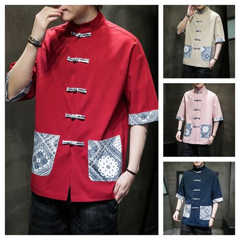 Ready Stock Cny Men Man Shirt Chinese New Year Tang Suit Samfu Short