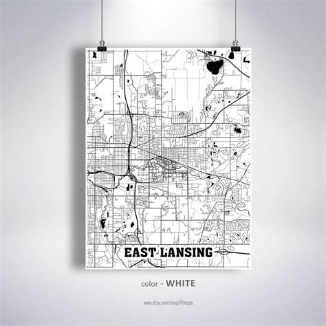 East Lansing Map Print East Lansing City Map Michigan MI USA | Etsy