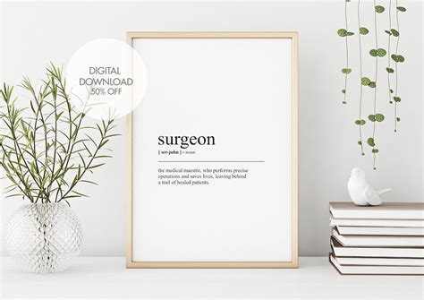 Surgeon Definition Printable Wall Art Surgeon Dictionary Poster Fun Doctor Prints Minimalist