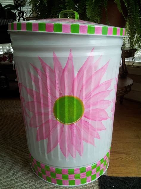 Gallon Decorative Hand Painted Galvanized Metal Trash Can W Side