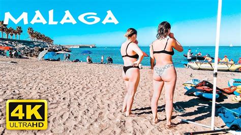 Beach Walk Playa Malagueta Malaga Summer Spain Costa Del Sol 4K