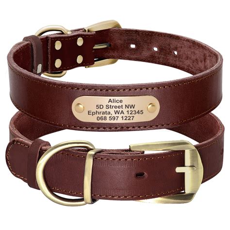 Genuine Leather Personalised Dog Collars with Nameplate Custom ID Tags ...