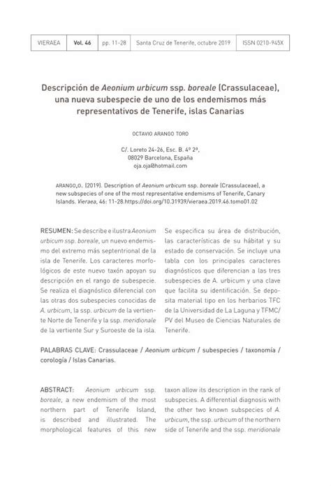 Pdf Descripci N De Aeonium Urbicum Ssp Boreale Crassulaceae