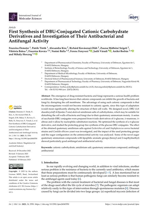 Pdf First Synthesis Of Dbu Conjugated Cationic Carbohydrate