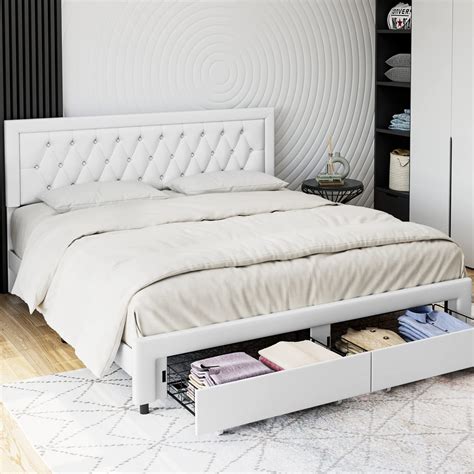 Buy Queen Bed Frame With Storage Drawers Leather Upholstered