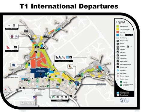 Terminal 1 map at the Sydney Airport SYD