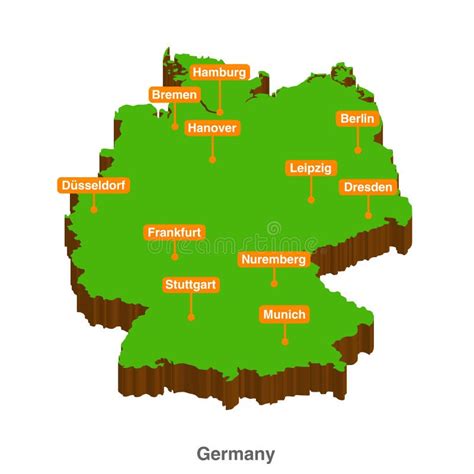 Mapa Geográfico Vectorial 3d De Alemania Con Ciudades Ilustración del