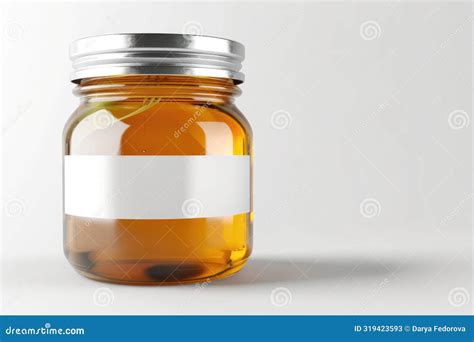 Amber Glass Jar with Blank Label on White Background for Packaging ...