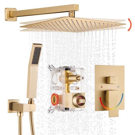 Heemli Freedom Single Handle 1 Spray Square 12 In Shower Faucet With Handheld In Gold Valve