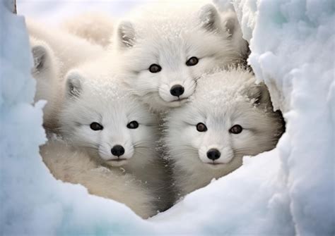 Premium AI Image | A family of arctic foxes huddled together for warmth