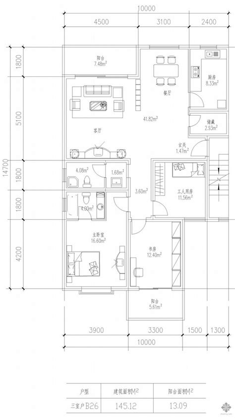 板式多层一梯两户三室一厅二卫户型图145145 建筑户型图 筑龙建筑设计论坛