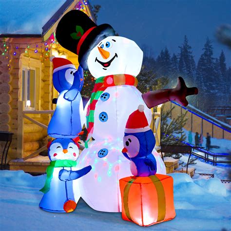 Goosh Christmas Inflatable Ft Inflatable Snowman With Penguins Cute