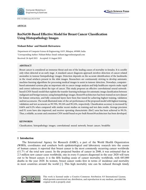 Pdf Resnet Based Effective Model For Breast Cancer Classification