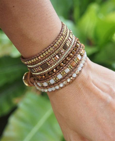 5 Times Wrap Bracelet Brown Crystal Beaded Mix Boho Bracelet Bohemian