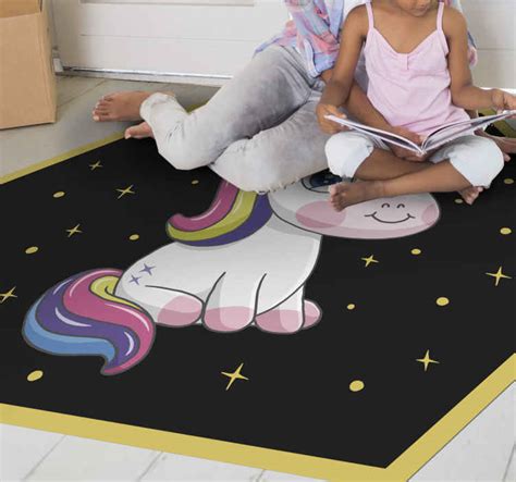 Tapis Vinyl Enfant Licorne Assise Avec Crini Re Arc En Ciel Tenstickers