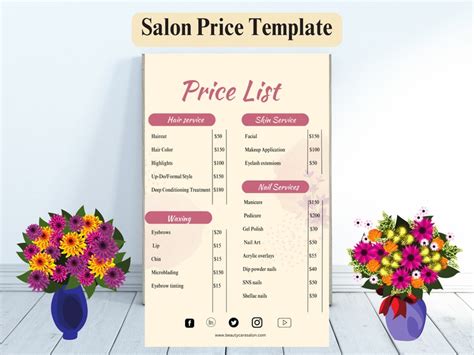 Quick And Easy Salon Price List Template Small Business Price List Editable Price Sheet Etsy