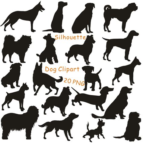 Dog Silhouette Clipart, Puppy Silhouette Clipart, Hound Clipart, Pug ...