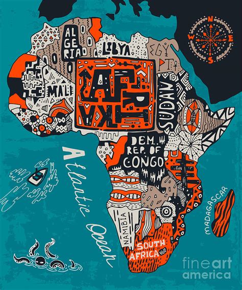 Illustrated Map Of Africa Digital Art By Daria I - Riset