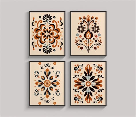 Nordic Folk Art Ornaments Prints Set of 4, Scandinavian Wall Art ...