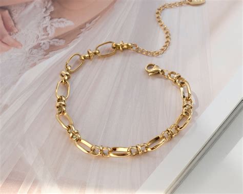 18K GOLD FILLED Gold chain bracelet for women LInk chain | Etsy