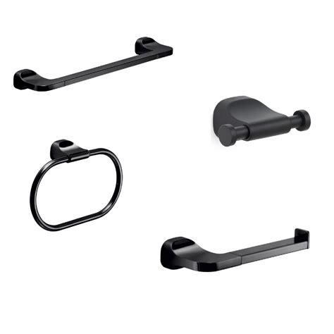 Stelvio Set Pz Toallero Cm Portarrollo Percha Argolla Negro Mate