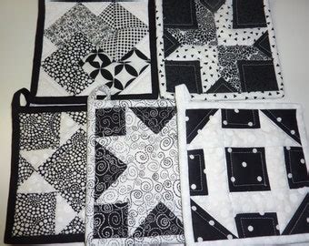 Quilted Pot Holder Hot Pad Oversized In Black And White Showing Light And Shadows Etsy