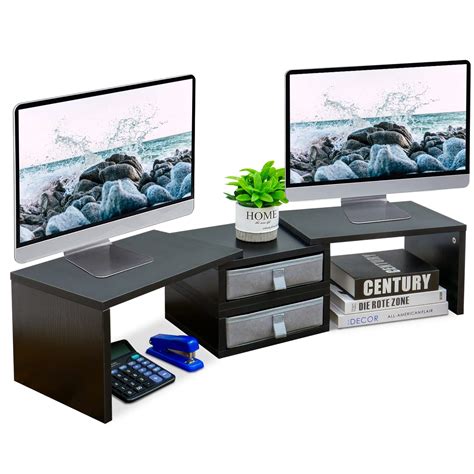 marty dual monitor stand monitor riser   drawers adjustable