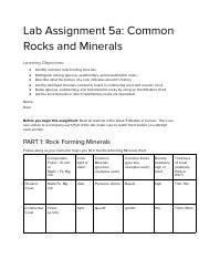 Copy Of Assignment A Common Rocks And Minerals Pdf Lab Assignment A