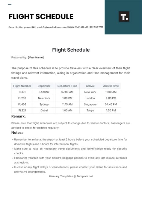 Free Flight Schedule Template to Edit Online