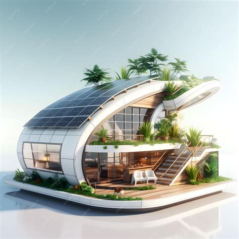 Eco house with sun panels energy on the roof Sustainable green building
