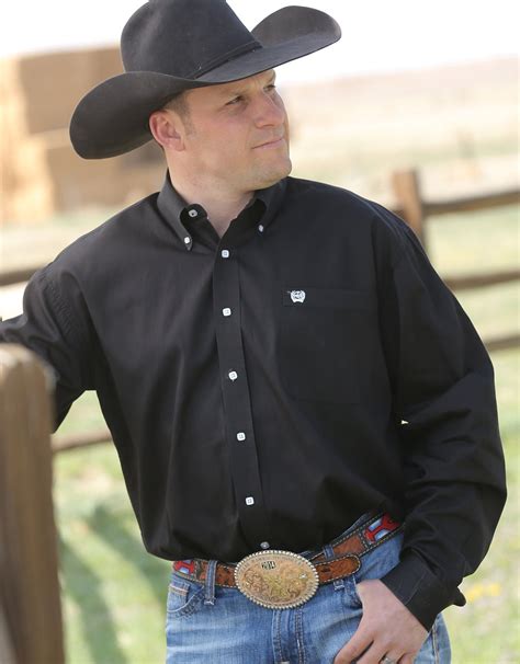 Mens Cinch Long Sleeve Solid Black Button Down Western Shirt - Cowpokes Western Shop