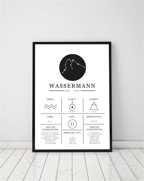 Wassermann Sternzeichen Aquarius Zodiac Sign Poster Etsyde