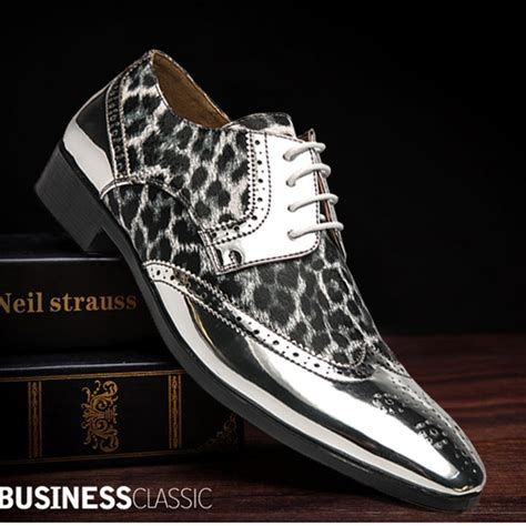 Fashion Men's Leopard Print Leather Shoes Pointed Toe Business Oxford ...