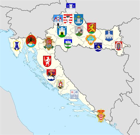 Hrvatske Upanije S Grbovima Gradova Sjedi Ta Croatia Croatia Map