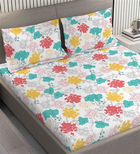 Buy Multicolor Floral Tc Cotton Double Bedsheet With Pillow