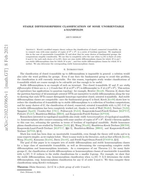 (PDF) Stable diffeomorphism classification of some unorientable 4-manifolds