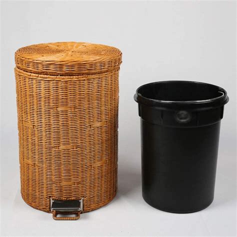 Amazon Nordic Creative Natural Rattan Trash Can Slow Down Silent