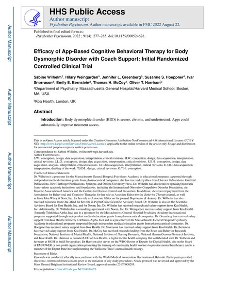 Pdf Efficacy Of App Based Cognitive Behavioral Therapy For Body