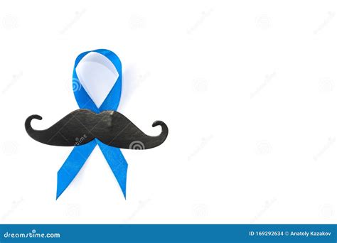 Prostate Cancer Awareness Blue Ribbon With Mustache On White