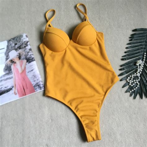 Push Up Thong Bikini 2019 High Cut One Piece Swimsuit Female Monokini String Sexy Bathing Suit