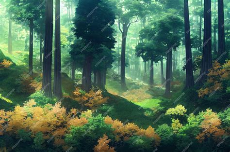 Premium Ai Image A Beautiful Rural Nature Forest An Illustration In An Anime Background