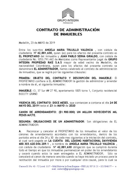 Contrato De Administración De Inmuebles Privacidad De La Información