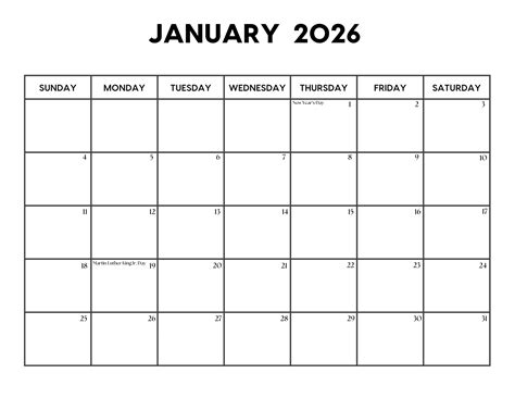 2026 January Calendar With Holidays | January Calendar Printable
