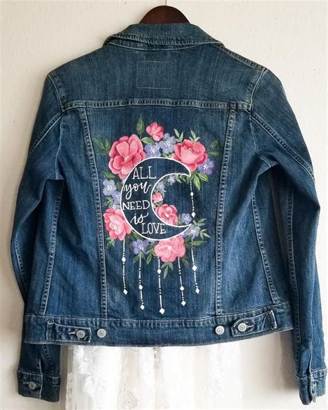 All You Need Is Love Painted Jacket Mrs Jacket Denim Etsy Denim