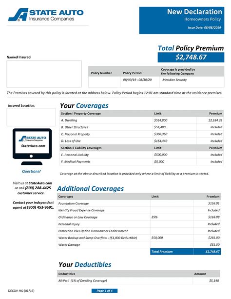 Insurance Declarations Sample Financial Report