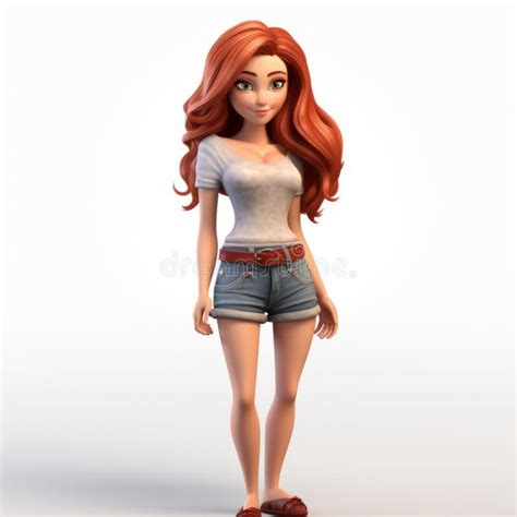 Cartoonish 3d Model Of Beautiful Girl Jennifer With Red Hair Stock